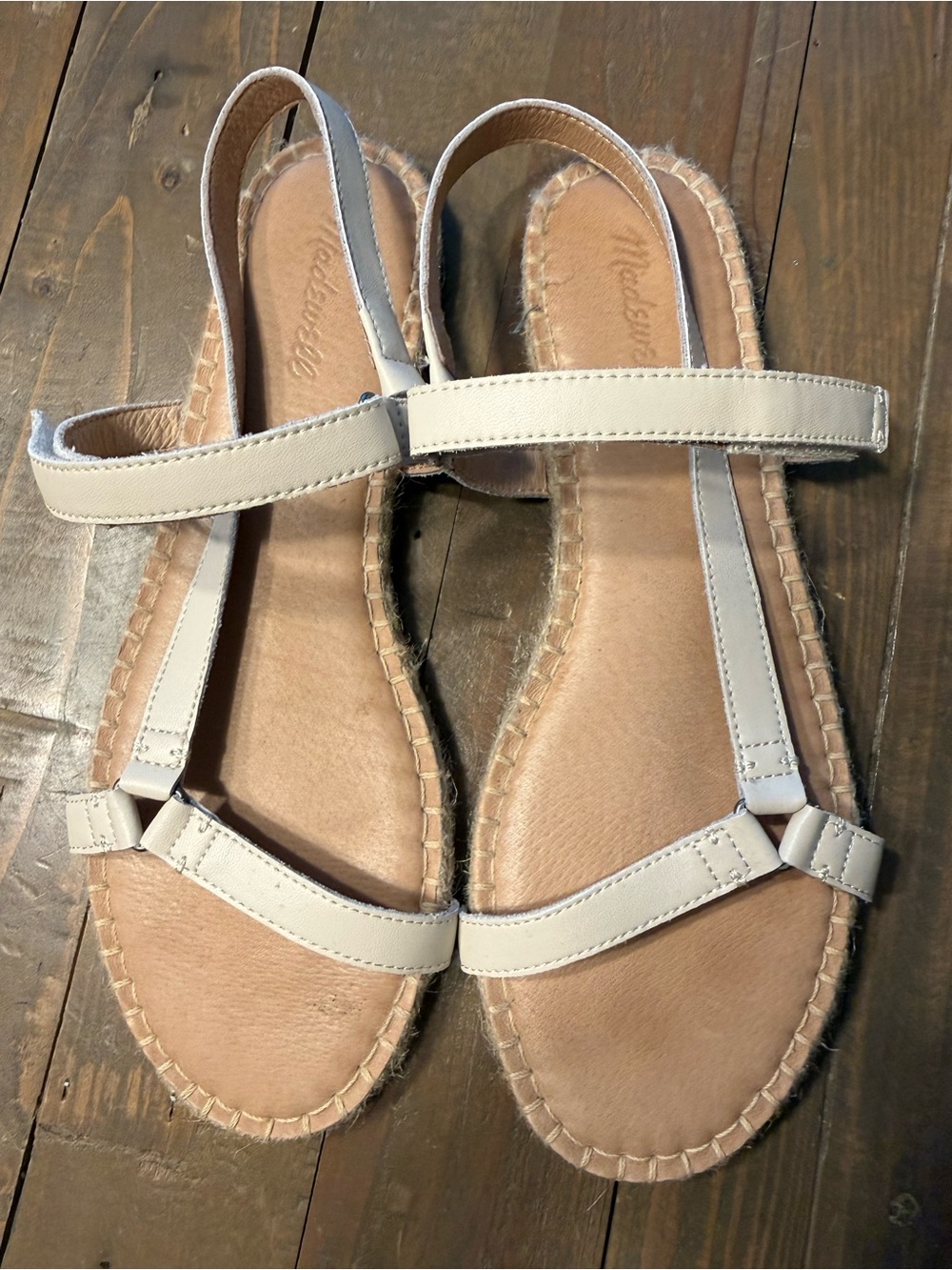 Madewell Cream Leather T-Strap Espadrille Sandals